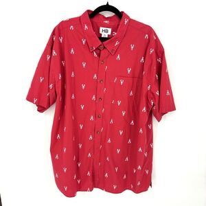 HB Mens Red Lobster Print Short Sleeve Button Up Shirt Size 3XL
